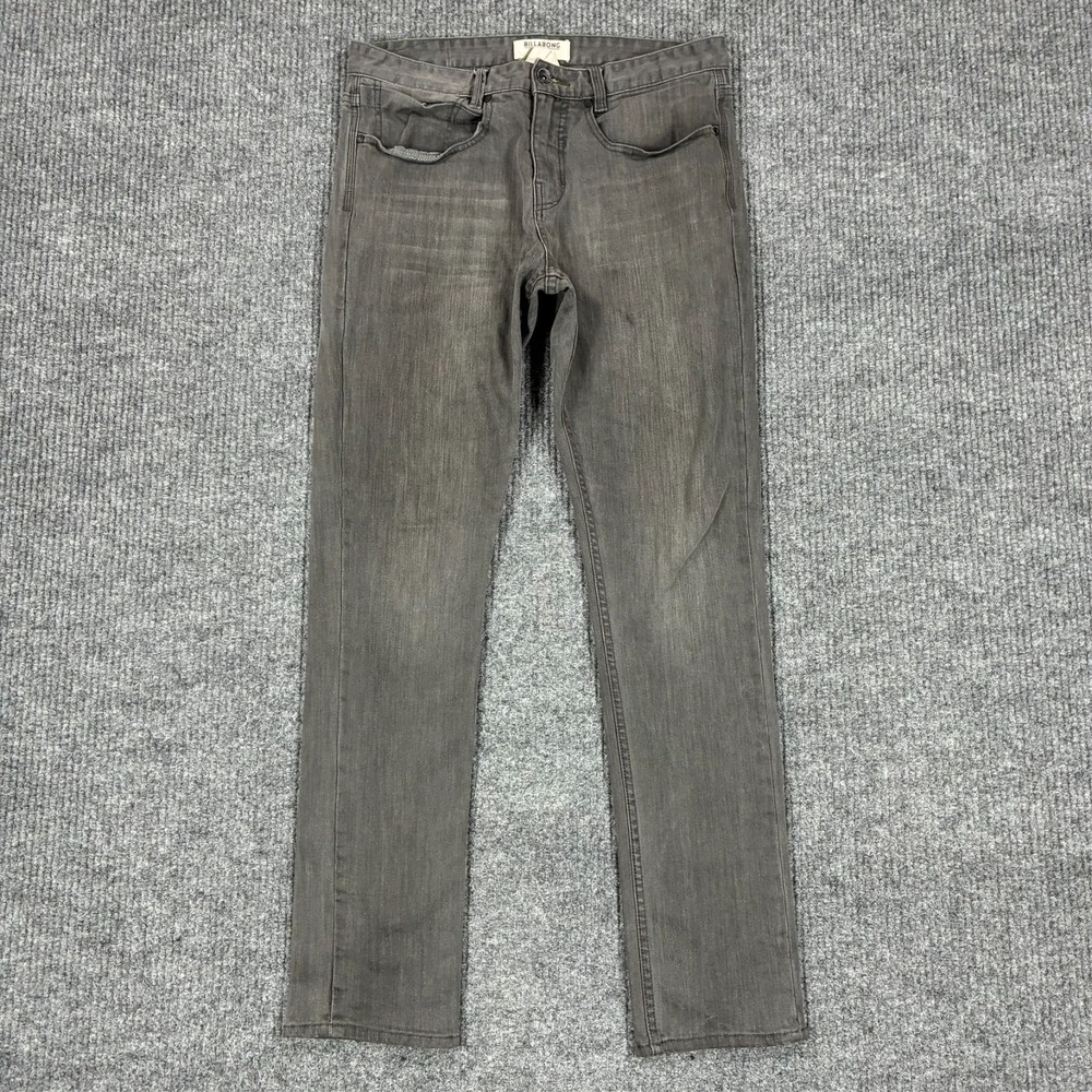 Billabong Mens Straight Leg Jeans Size 32 Gray Slim Fit Denim Casual Low Rise